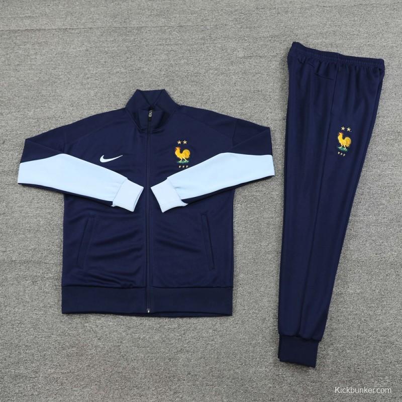 2024 France Navy Full Zipper Jacket +Long Pants