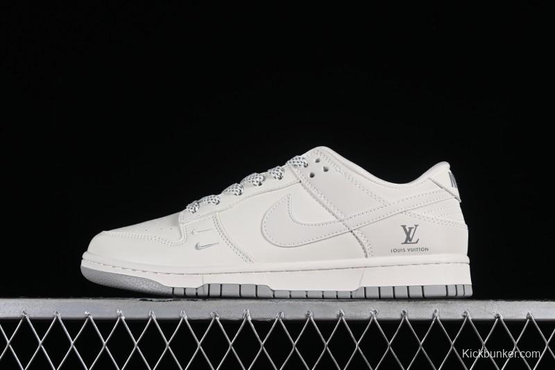Nike SB Dunk Low LV Collaboration - Double Swoosh Beige Grey Anniversary High-End Custom Low-Top Casual Sneakers - FC2025-306