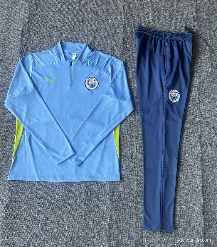 24/25 Kids Manchester City Sky Blue Half Zipper Jacket+Long Pants