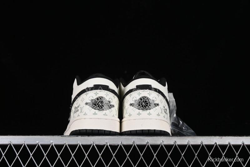 Nike Air Jordan 1 Low LV Collaboration - Black Denim Print Custom High-End Basketball Shoes - SJ9950-006