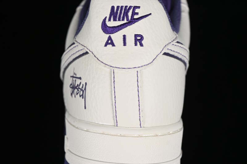 Stussy x Nike Air Force 1 '07 Low Retro Casual Sneakers with Reflective Military Purple - UN1635-222