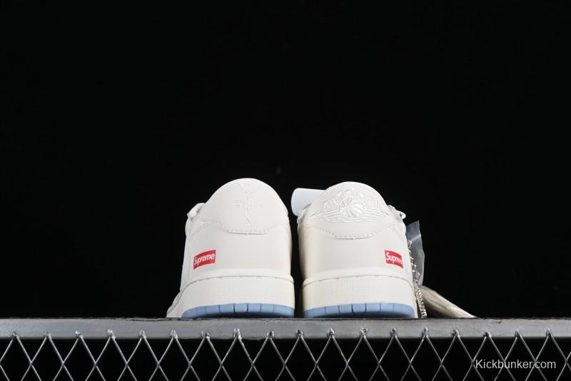 Nike SB Dunk Low Supreme Anniversary Edition Customized Low-Top Casual Sneakers in Off-White and Blue - BB6588-102