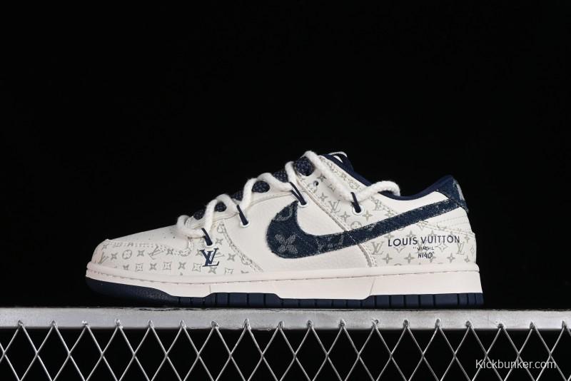 Nike SB Dunk Low LV Collaboration - Light Blue Check Print Anniversary High-End Custom Low-Top Casual Sneakers - SJ2068-249