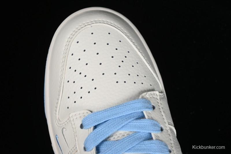 Stussy x Nike Dunk Low SB Skate Shoes in White with Light Blue Swoosh - DQ1098-380