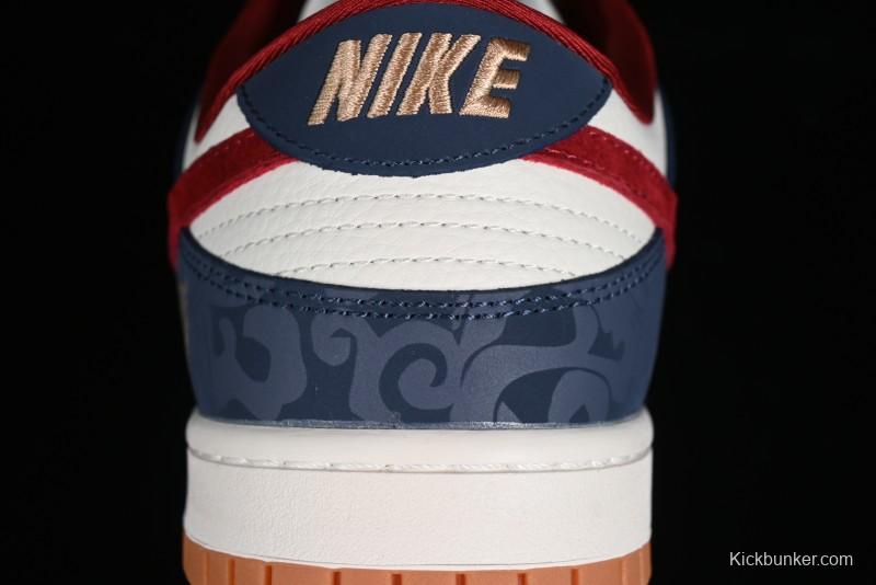 Nike SB Dunk Low Year of the Dragon Limited Edition - Dark Pattern Blue Red Swoosh Anniversary Custom Low-Top Casual Skate Shoes - DQ1098-365