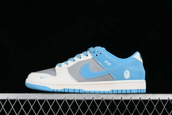 Nike SB Dunk Low BAPE Collaboration - Beige Grey Indigo Anniversary Premium Custom Low-Top Casual Skate Shoes - BB8969-002
