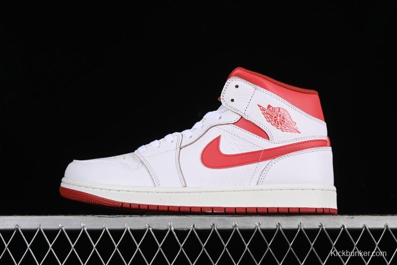 Nike Air Jordan 1 Mid Basketball Shoes in White/Orange/Red - FJ3458-160