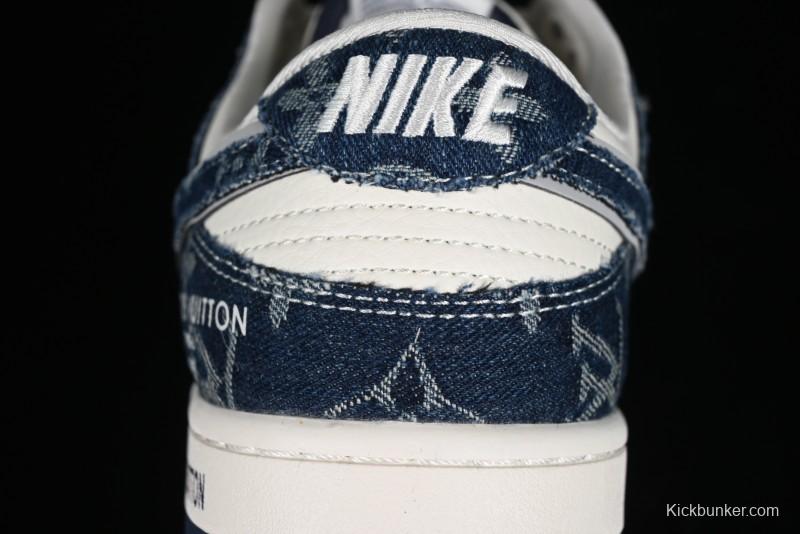 Nike SB Dunk Low LV Collaboration - Blue Denim Print Anniversary High-End Custom Low-Top Casual Skate Shoes - SJ2068-257