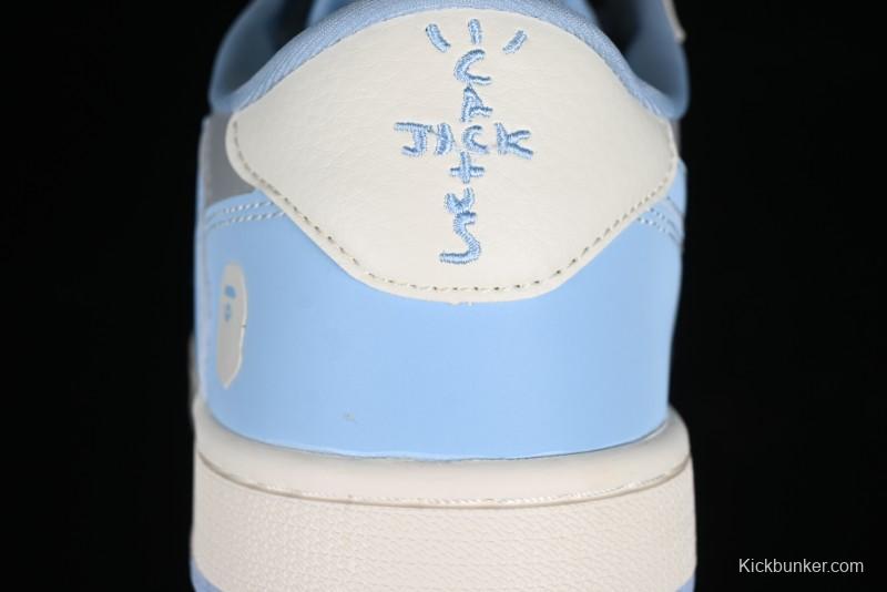 Nike Travis Scott x Fragment Design x Air Jordan 1 Low OG SP AJ1 LV Collaboration Deep Blue Low-Top Casual Sneakers - BB6588-104