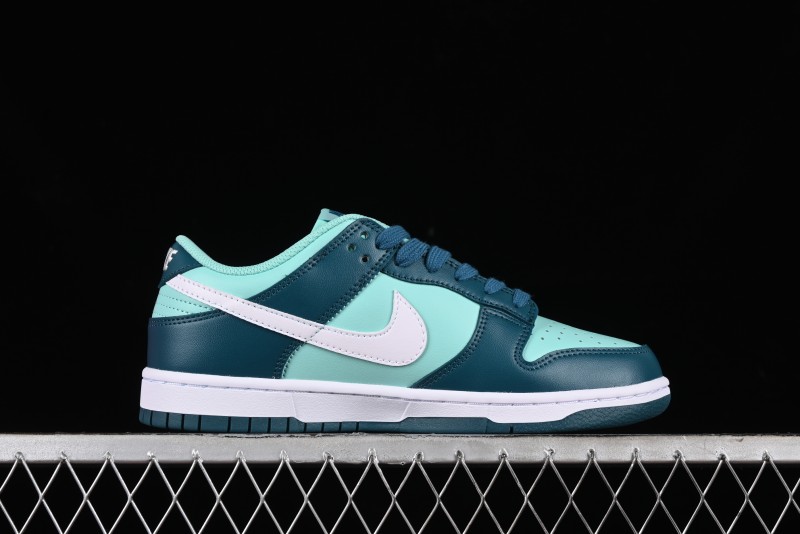 Nike Dunk Low SB Skateboarding Shoes in White and Geode Teal - DD1503-301