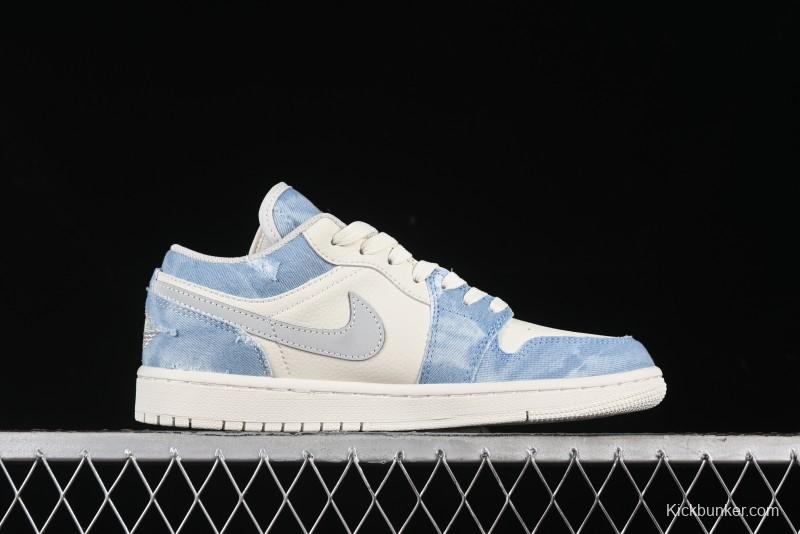 Nike Air Jordan 1 Low MLB Collaboration Retro Blue Denim Custom Basketball Shoes - DC2024-027