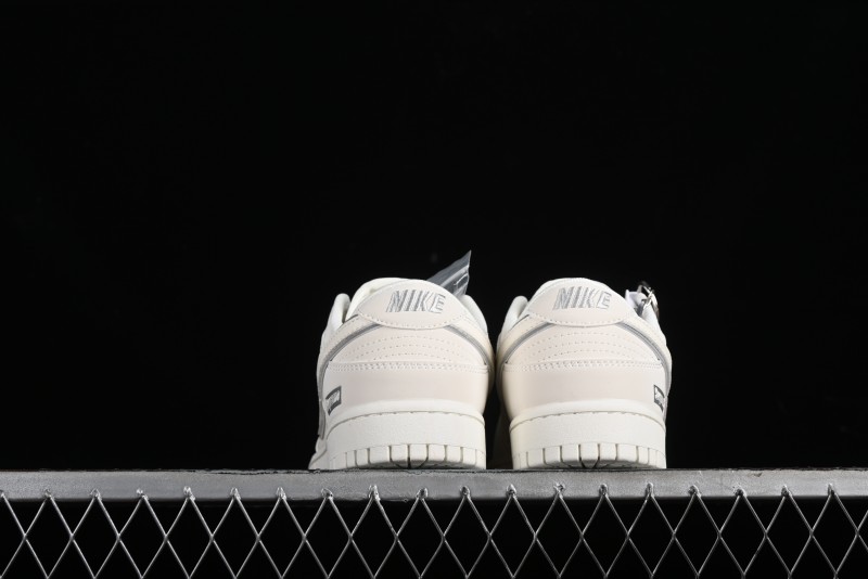 Nike SB Dunk Low Supreme Collaboration - Off White Gray Swoosh Anniversary Custom Low-Top Casual Skate Shoes - DQ1098-392