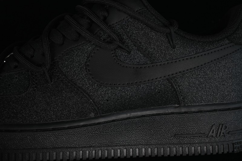 Nike Air Force 1 '07 Low Cleanfit High Street Retro Style All Black Star-Studded Diamond Accents Lace-Up Low-Top Casual Sneakers - ZH0316-030
