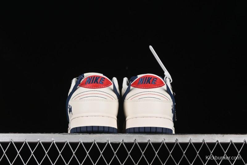 Nike SB Dunk Low Stussy Collaboration - Off White with Big Blue Swoosh Anniversary High-End Custom Low-Top Casual Skate Shoes - XY1688-009