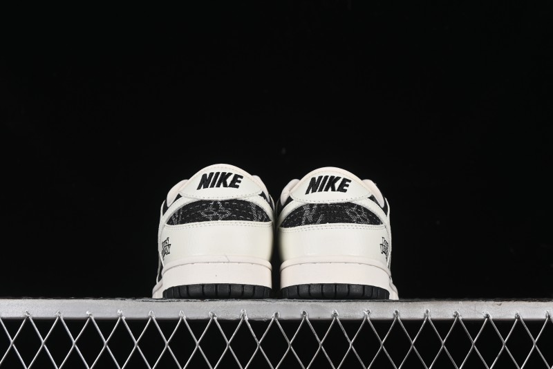 Nike SB Dunk Low LV Collaboration - Beige Black Printed Denim Anniversary High-End Custom Low-Top Casual Skate Shoes - XB3802-357