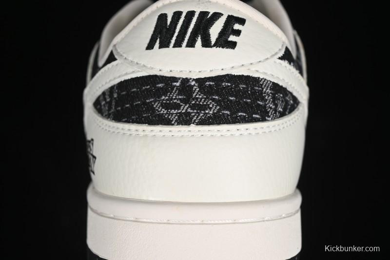 Nike SB Dunk Low LV Collaboration - Beige Black Printed Denim Anniversary High-End Custom Low-Top Casual Skate Shoes - XB3802-357
