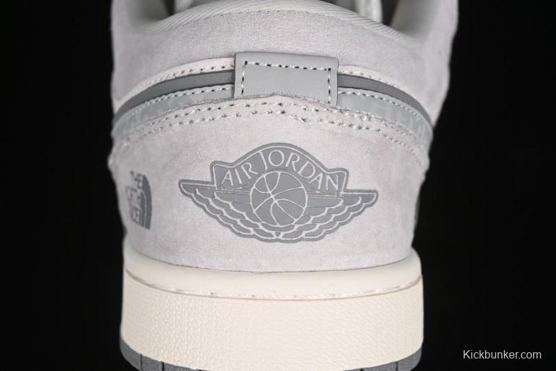 Nike Air Jordan 1 Low AJ1 The North Face Collaboration - Suede Grey Retro Basketball Shoes - DM5688-111