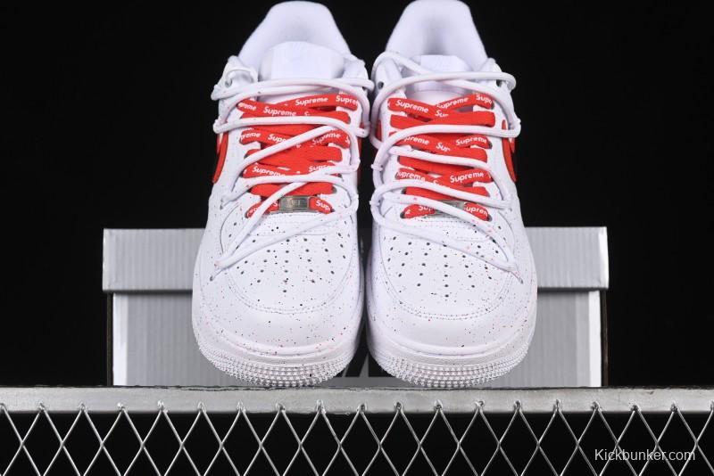 Supreme x Nike Air Force 1 '07 Low Casual Sneakers with Broken Swoosh and Anime-Inspired Spray Paint Design - CU9225-101