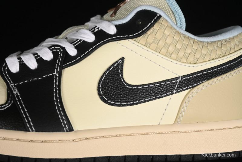 Nike Air Jordan 1 Low "Coconut Milk Black" Casual Basketball Shoes with Contrast Swoosh - HQ3437-101