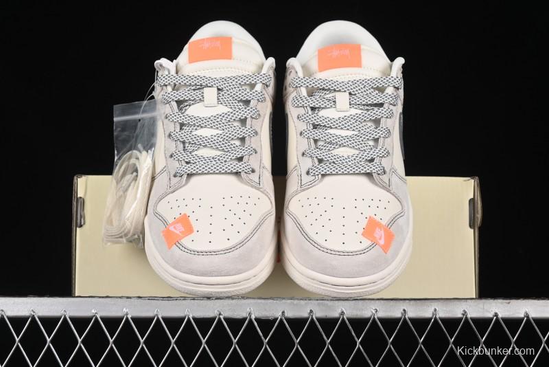 Nike SB Dunk Low Stussy Collaboration Patch Grey White Dark Grey Swoosh Anniversary Custom Low-Top Casual Skate Shoes - MM1089-024