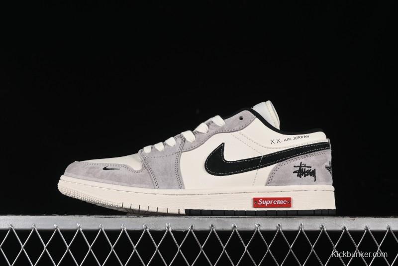 Nike Air Jordan 1 Low Stussy Collaboration - Grey Black Red Label Retro Basketball Shoes - SJ9950-034