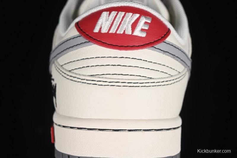 Nike SB Dunk Low Stussy Collaboration - Light Grey White Anniversary High-End Custom Low-Top Casual Skate Shoes - SJ2068-302