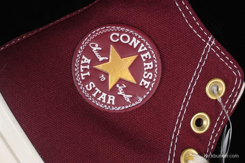 Converse Chuck 1970s High Top Casual Sneakers with Gold Star Accents and Wine Red Colorway - A12463C