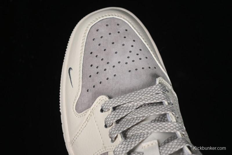 Nike Air Jordan 1 Low Supreme Collaboration - Dual-Tone Beige/Grey Retro Basketball Shoes - SJ9950-030