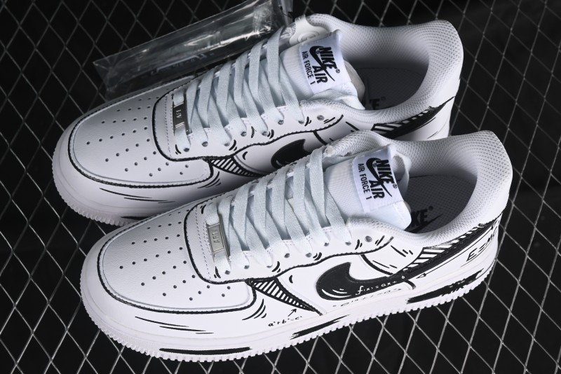 Nike Air Force 1 '07 Low Custom Casual Sneakers with Black and White Manga-Style Hand-Drawn Function Formulas - CT7724-111