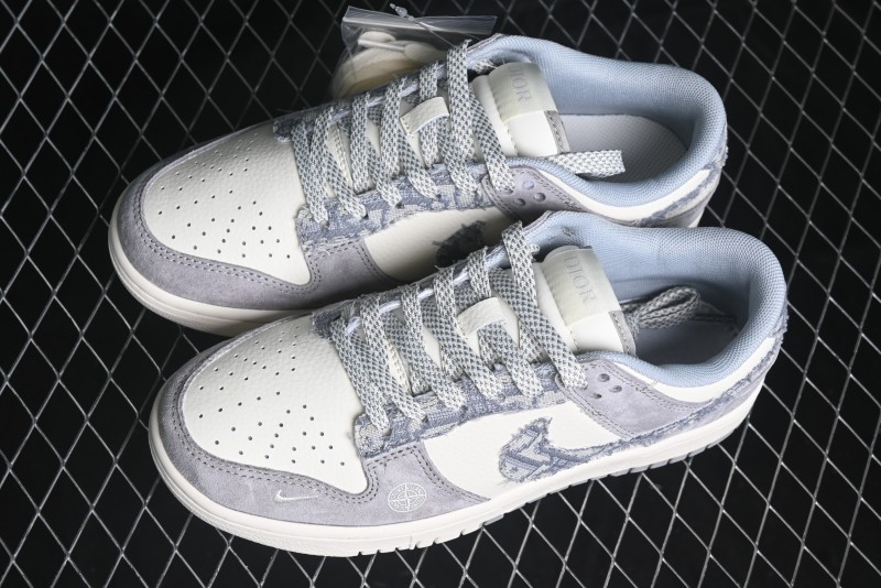 Nike SB Dunk Low Dior Stone Island Triple Collaboration Woven Grey Hook Anniversary High-End Custom Low-Top Casual Sneakers - DM6868-006