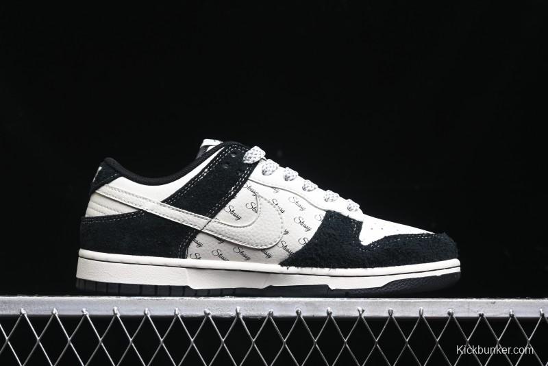 Nike SB Dunk Low Stussy Collaboration - Black White Mini Swoosh Anniversary Custom Low-Top Casual Skate Shoes - XY1688-017