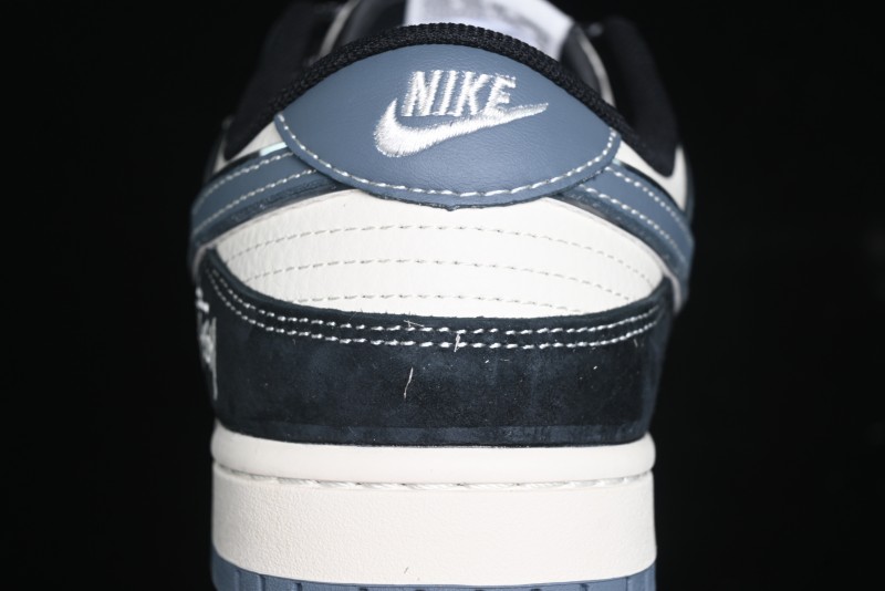Nike SB Dunk Low Stussy Collaboration - Black White Print Anniversary Custom Low-Top Casual Sneakers - XX3168-212