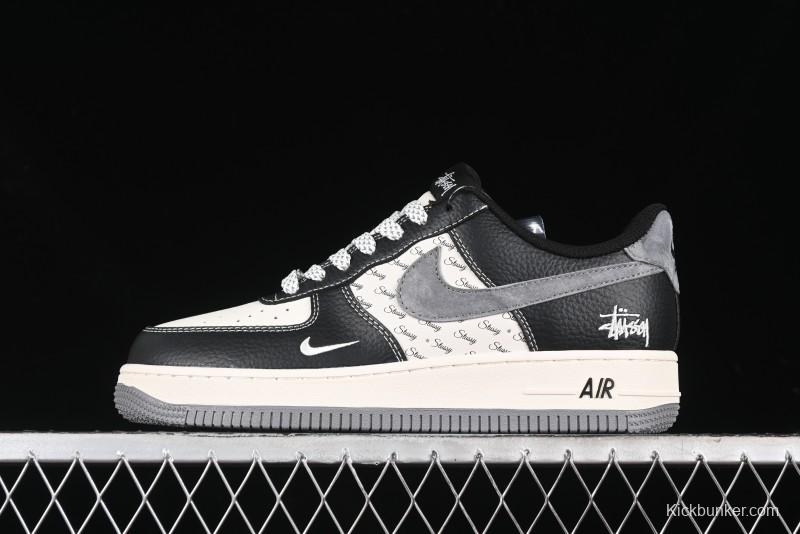 Nike Air Force 1 '07 Low Stussy Collaboration - Black Grey Casual Sneakers - XZ3328-566