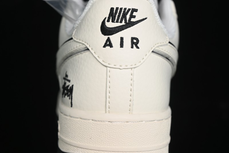 Nike Air Force 1 '07 Low Stussy Collaboration - Black Sail Silver Swoosh Casual Sneakers - XZ6188-729