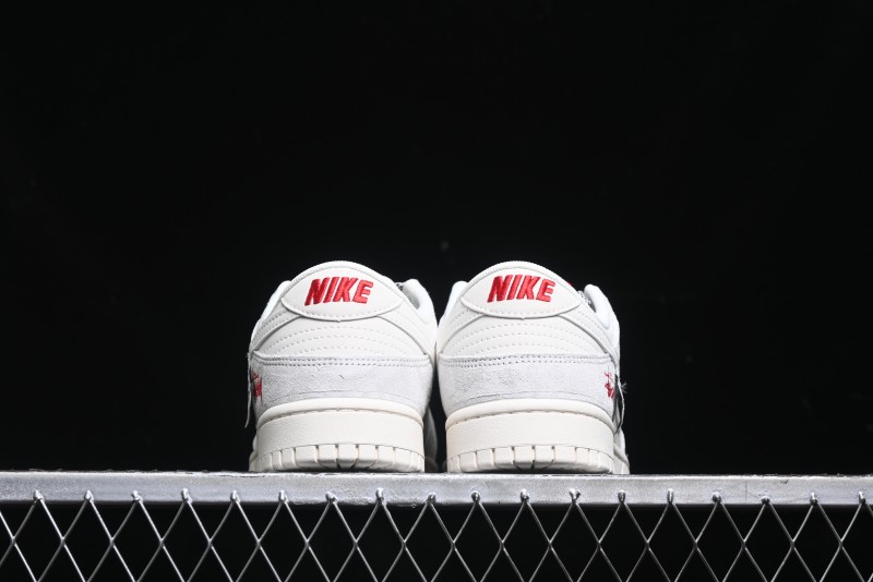 Nike SB Dunk Low Stussy Collaboration - Patchwork Grey White Swoosh Anniversary Custom Low-Top Casual Sneakers - YX5066-218