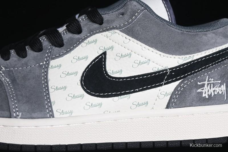 Nike Air Jordan 1 Low Stussy Collaboration Pig Grey Black Swoosh Custom Retro Basketball Shoes - SJ9950-029