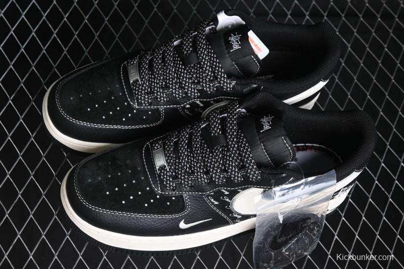 Nike Air Force 1 '07 Low Stussy Collaboration - All Black Low-Top Casual Sneakers - XZ6188-311