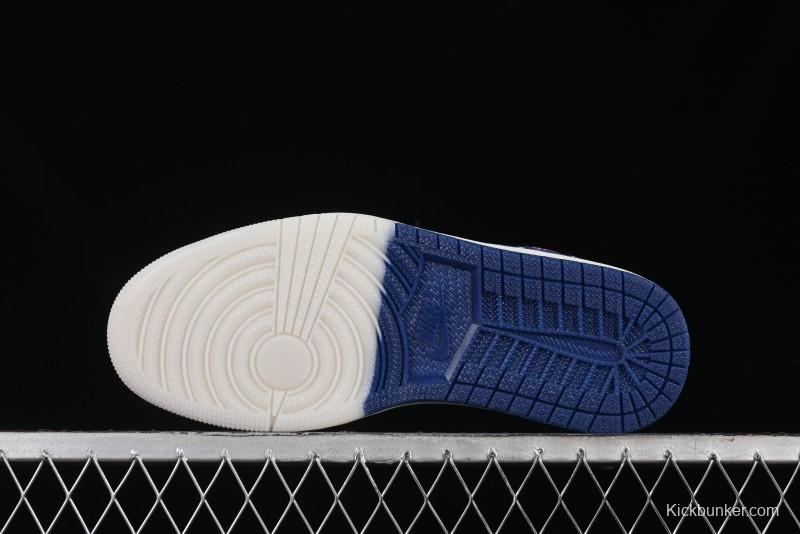 Nike Travis Scott x Fragment Design x Air Jordan 1 Low OG SP AJ1 Supreme Collaboration - Blue White Colorway Low Top Casual Sneakers CH6336-016