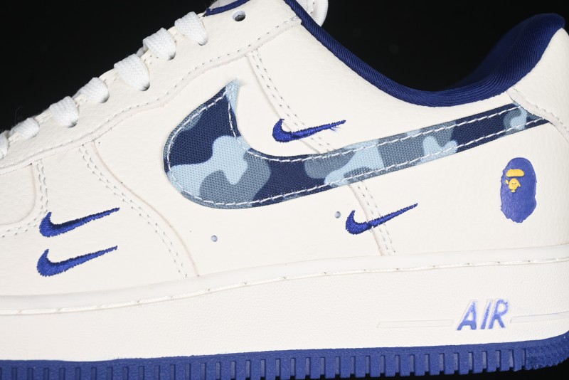 Nike Air Force 1 '07 Low Bape Collaboration - Blue Four Small Swoosh Casual Sneakers - KK1988-036