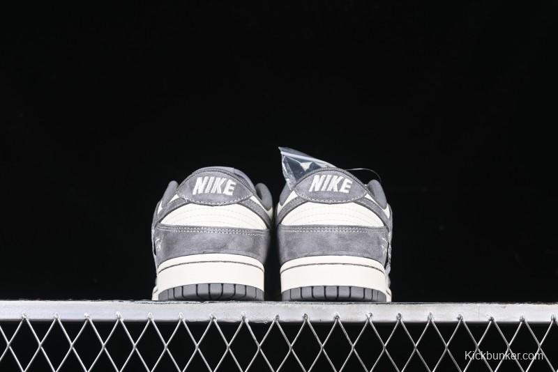 Nike SB Dunk Low Stussy Anniversary Edition Patchwork Grey Swoosh Customized Casual Skate Shoes - YX5066-221