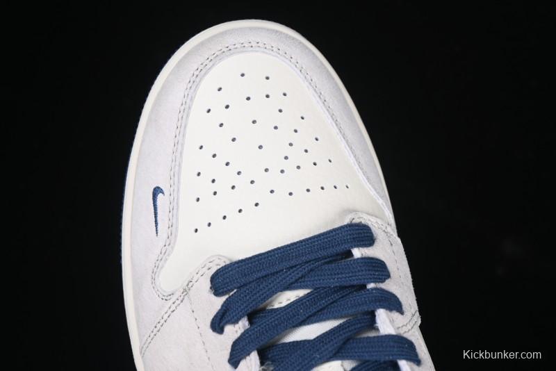 Nike Air Jordan 1 Low AJ1 The North Face Collaboration - Grey Pigskin Blue Sole Retro Basketball Shoes DM9188-011