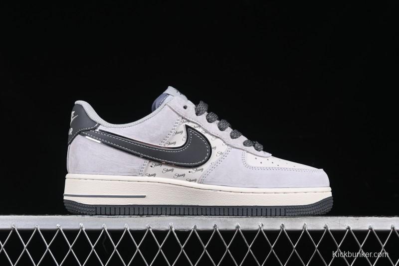 Nike Air Force 1 '07 Low Stussy Collaboration Grey Swoosh Casual Sneakers - XZ6188-911
