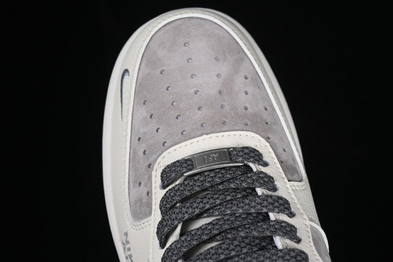 Nike Air Force 1 '07 Low Supreme Collaboration Custom Casual Sneakers with Grey Swoosh - DM6688-056