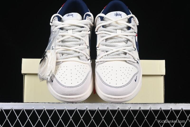 Nike SB Dunk Low Stussy Anniversary Edition High-End Custom Sneakers with Lace-Up Design in Grey White and Navy - YX5066-240