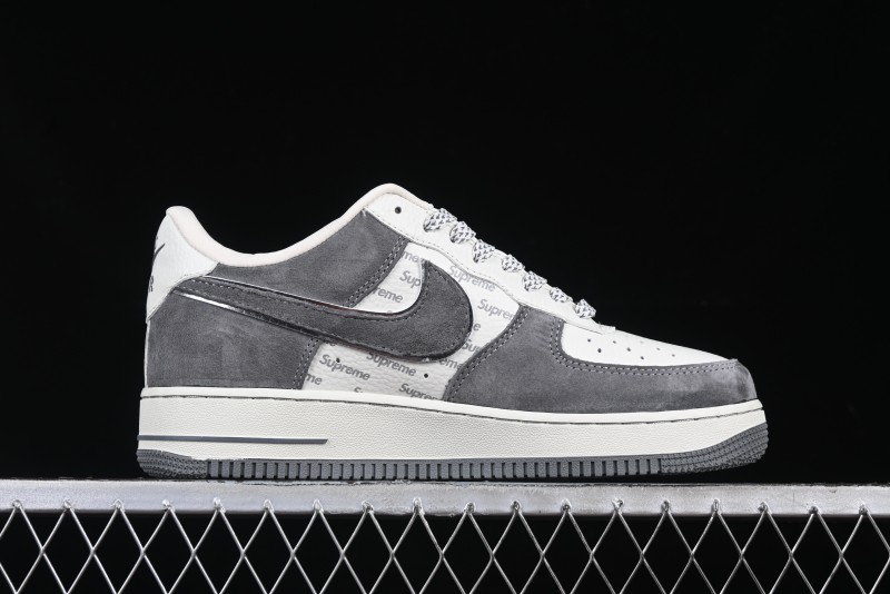 Nike Air Force 1 '07 Low Supreme Collaboration Grey Swoosh Red Tab Low-Top Casual Sneakers - CH6336-510
