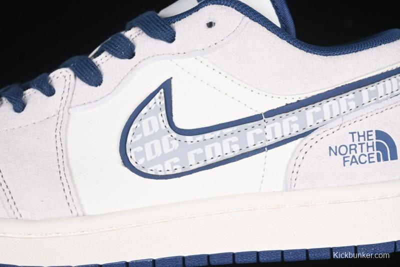 Nike Air Jordan 1 Low AJ1 The North Face Collaboration - Grey Pigskin Blue Sole Retro Basketball Shoes DM9188-011
