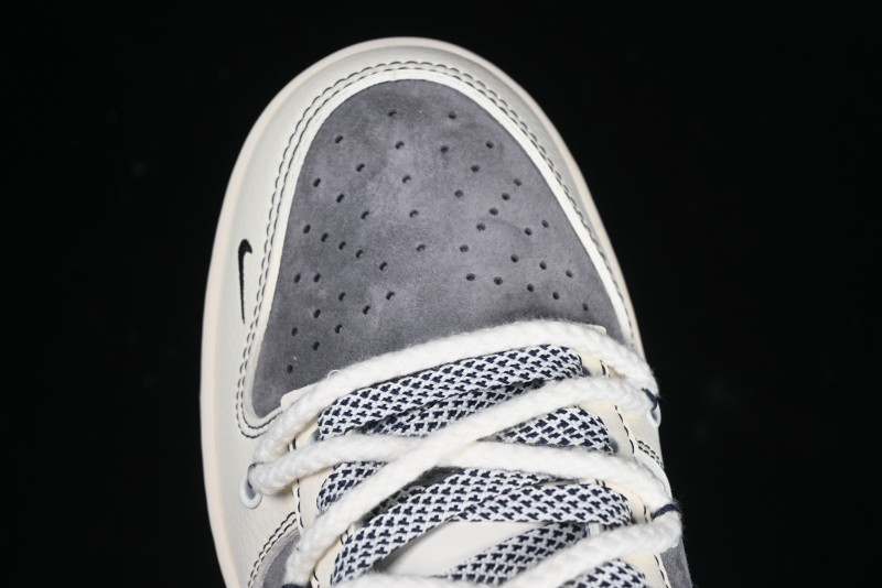Nike SB Dunk Low Stussy Collaboration Anniversary Custom Low-Top Casual Sneakers with Strap in Beige Grey and Navy - YX5066-236