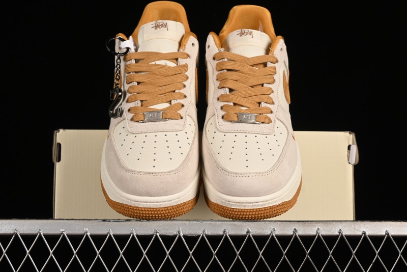 Nike Air Force 1 '07 Low Stussy Collaboration - Wheat Pig Leather Low-Top Casual Sneakers - HD1968-020