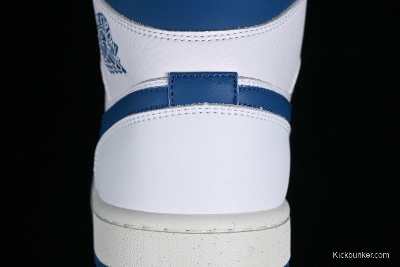 Nike Air Jordan 1 Mid Industrial Blue Basketball Shoes with Air Cushion - FN5215-141