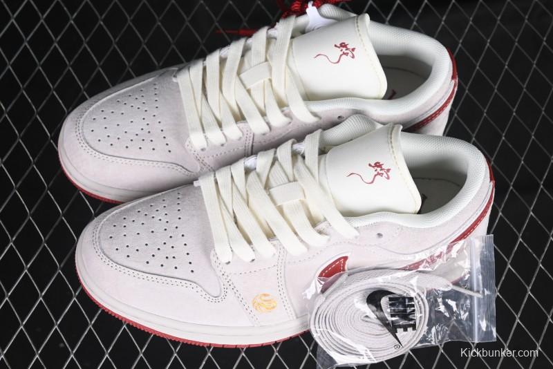 Nike Air Jordan 1 Low Retro Basketball Shoes Snake Year Limited Edition with Red Swoosh - XX3318-513